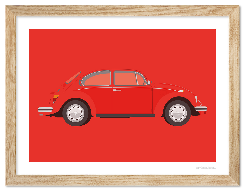 VW Beetle - Phoenix Red 70 x 50cm Wood frame Tru Vue Museum glass