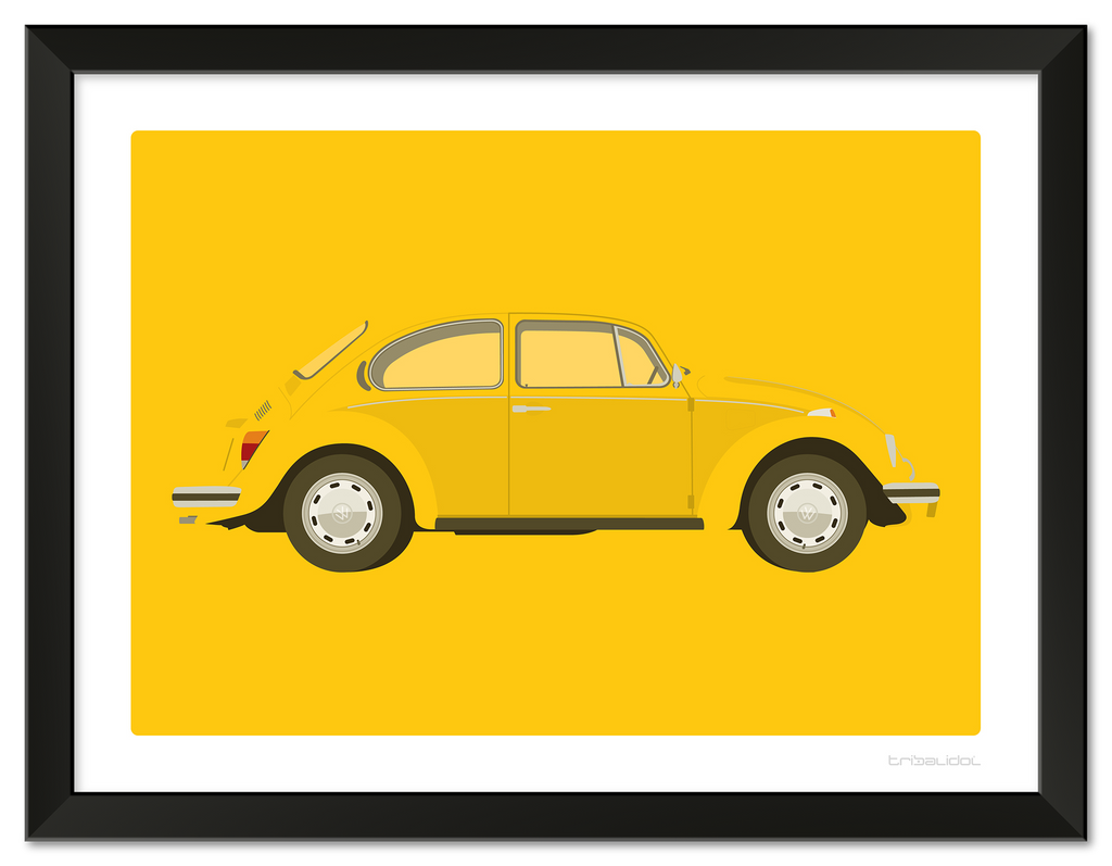VW Beetle - Saturn Yellow 70 x 50cm Black frame Tru Vue Museum glass