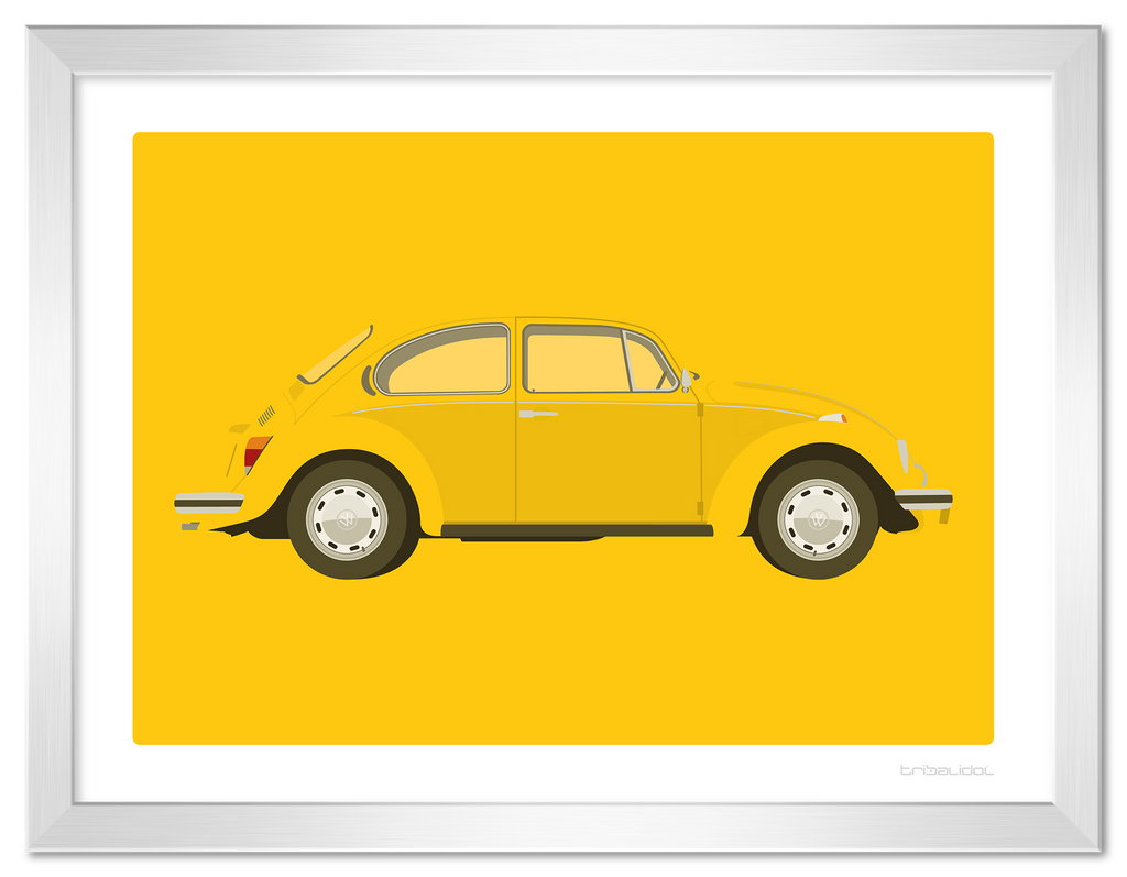 VW Beetle - Saturn Yellow 70 x 50cm Silver frame Tru Vue Museum glass