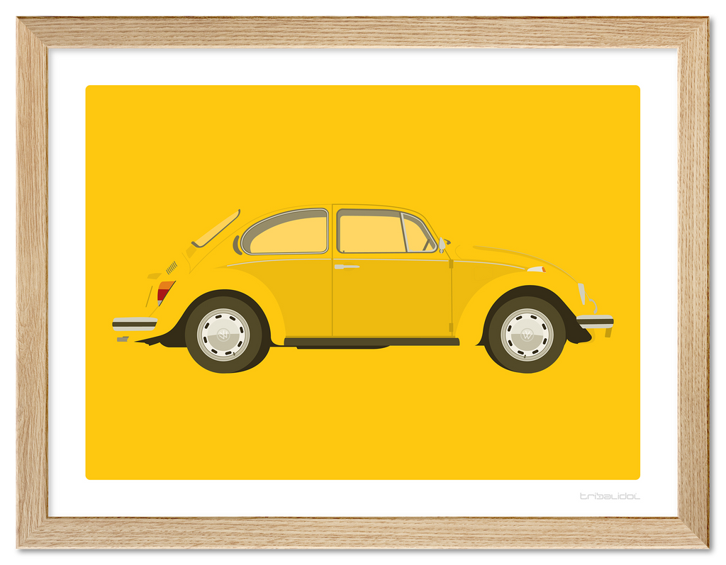 VW Beetle - Saturn Yellow 70 x 50cm Wood frame Tru Vue Museum glass