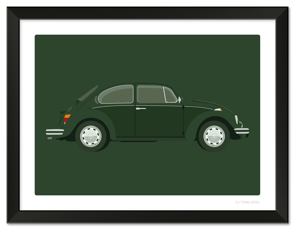 VW Beetle - Sumatra Green 70 x 50cm Black frame Tru Vue Museum glass