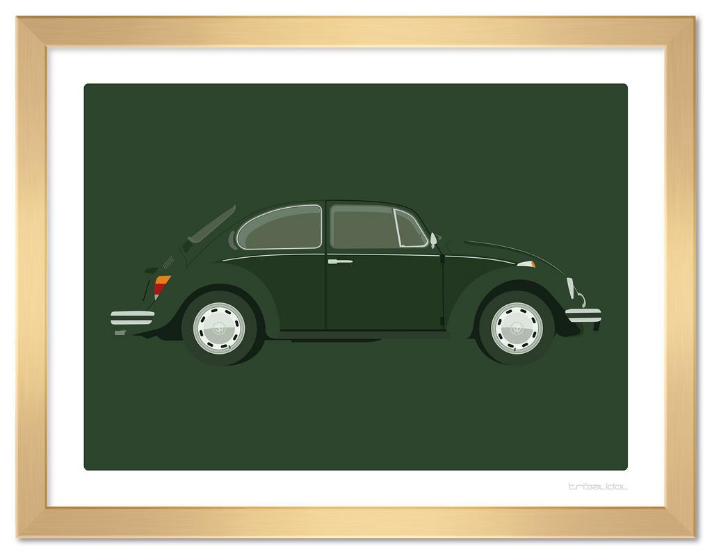 VW Beetle - Sumatra Green 70 x 50cm Gold frame Tru Vue Museum glass