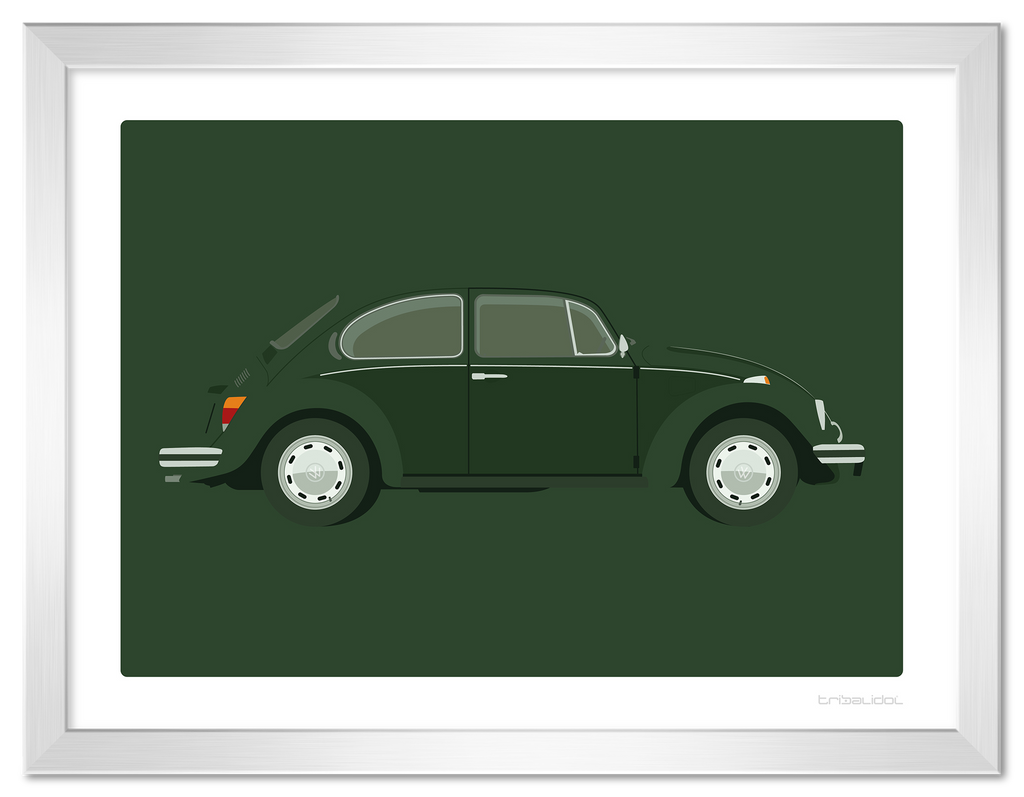 VW Beetle - Sumatra Green 70 x 50cm Silver frame Tru Vue Museum glass