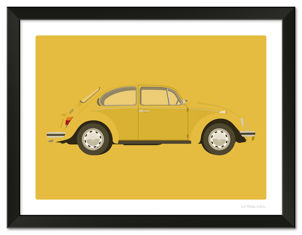 VW Beetle - Sunshine Yellow 70 x 50cm Black frame Tru Vue Museum glass