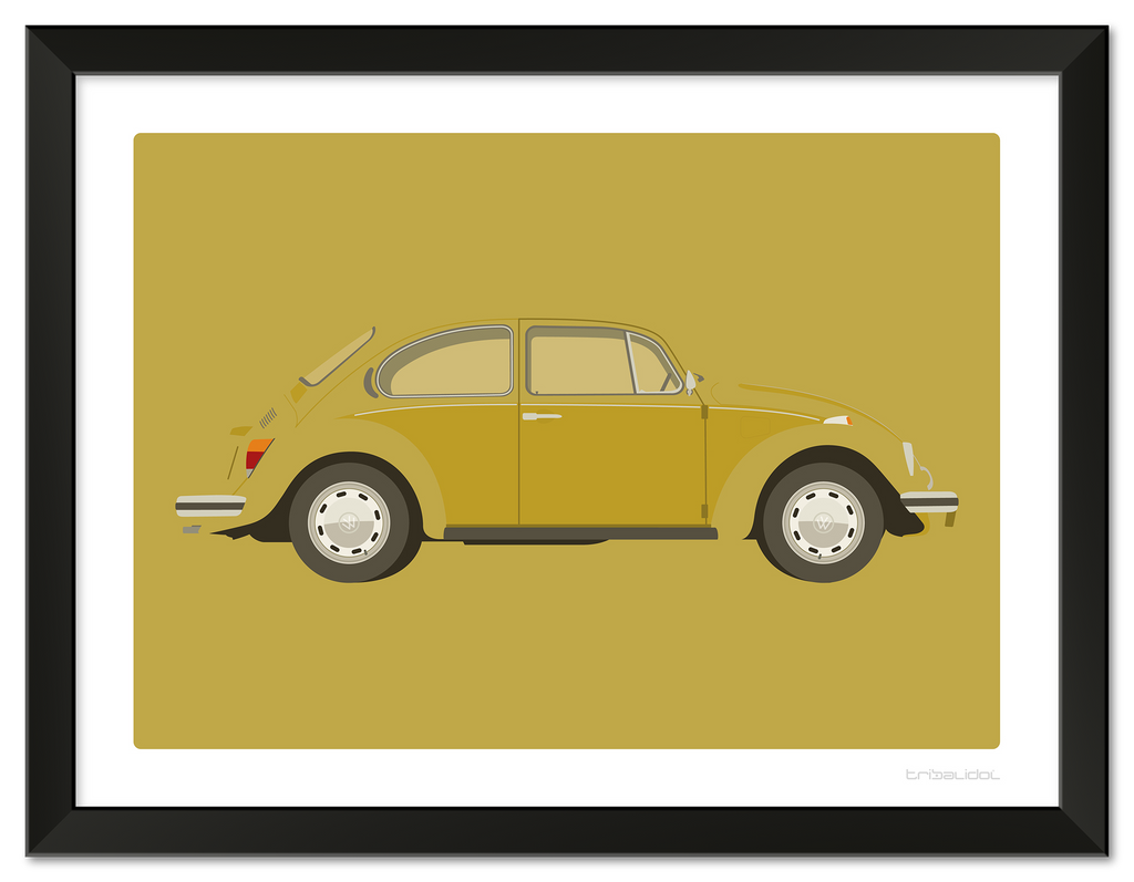 VW Beetle - Texas Yellow 70 x 50cm Black frame Tru Vue Museum glass
