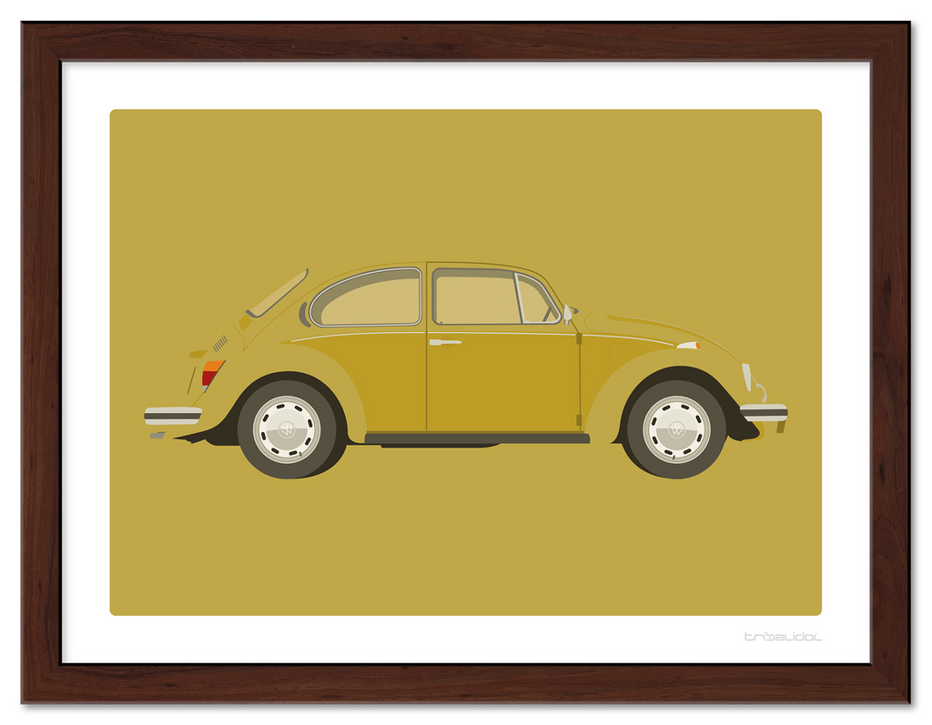VW Beetle - Texas Yellow 70 x 50cm Brown frame Tru Vue Museum glass
