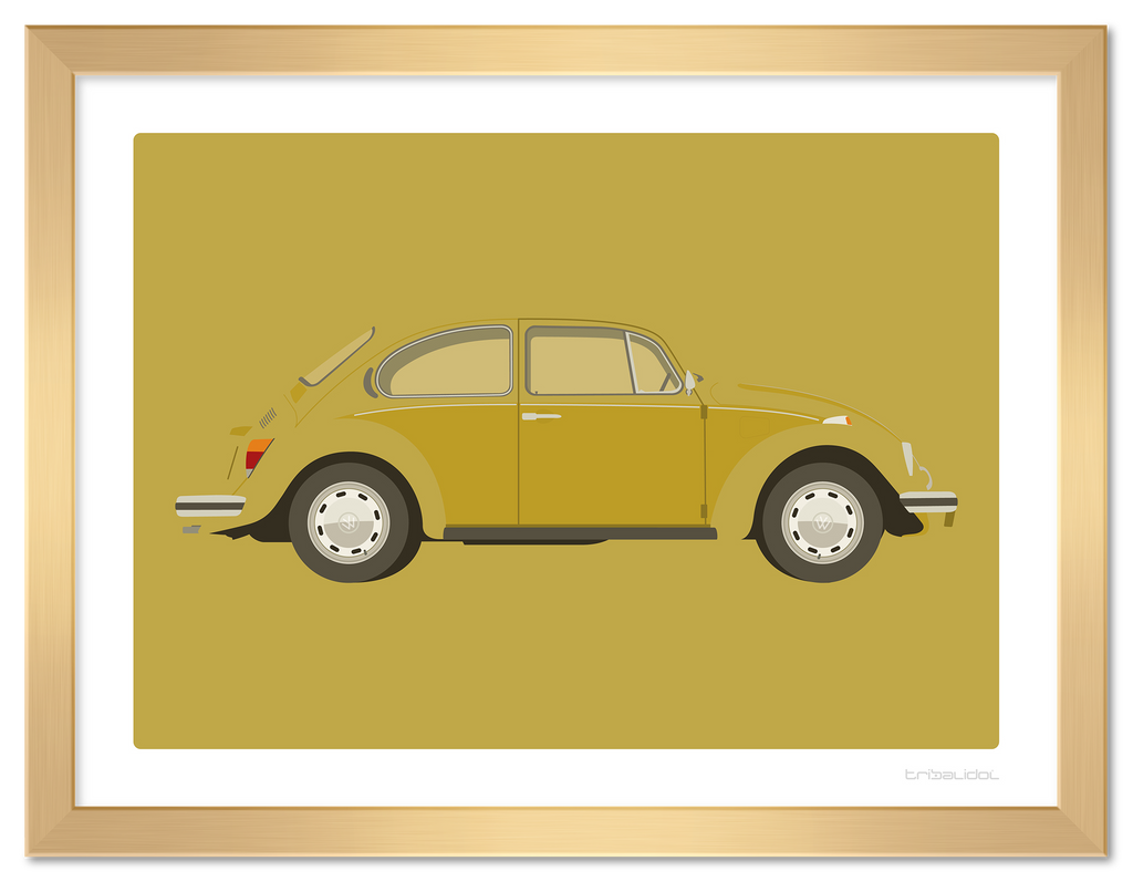 VW Beetle - Texas Yellow 70 x 50cm Gold frame Tru Vue Museum glass