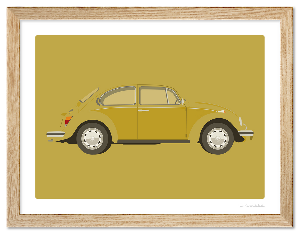 VW Beetle - Texas Yellow 70 x 50cm Wood frame Tru Vue Museum glass